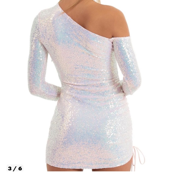 Lucy In The Sky, light pink iridescent, full sequined dress. - Picture 6 of 6